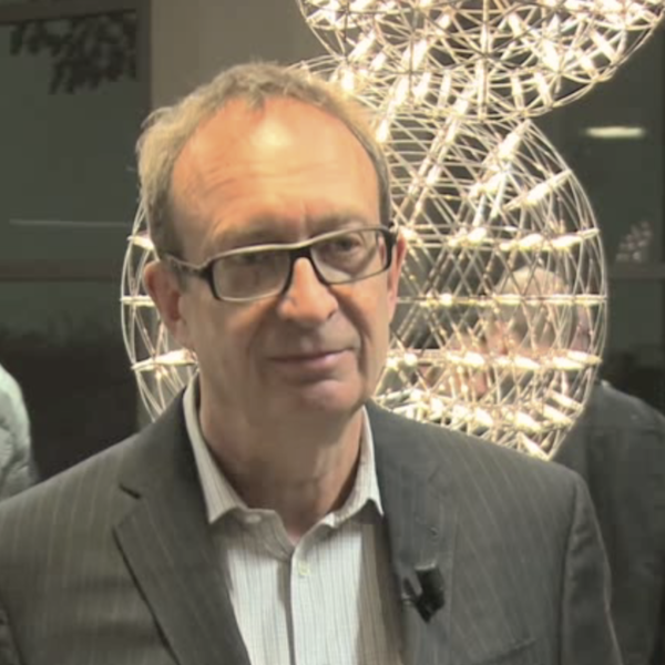 Author Frank Rose being interviewed outside the headquarters of Orange in Paris.